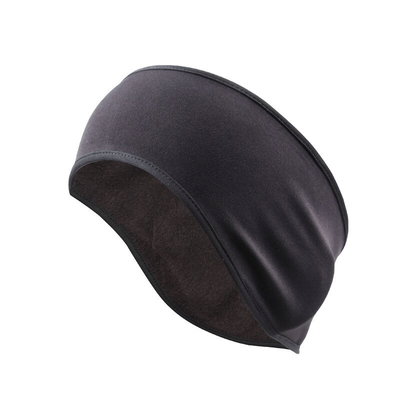 Black warm elastic windproof sports headband for cycling, unisex design, polyester material, one size, 25cm x 12cm.