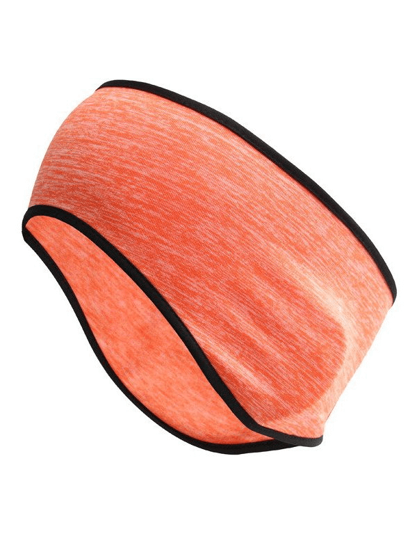 Warm elastic windproof sports headband in orange with black trim, unisex headwear for cycling, one size fits all, SF0964
