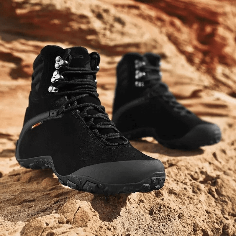 Warm Outdoor Sport Shoes - Hiking Lace-Up High Cut Boots against a rocky background, showcasing durable design and comfort.