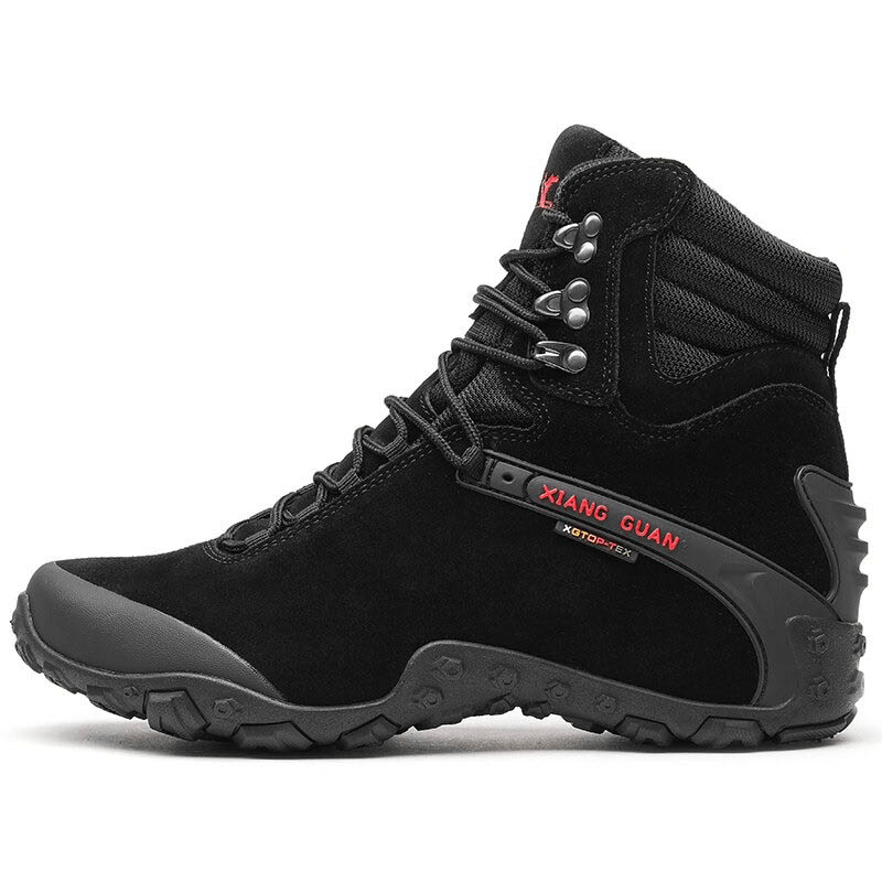Warm Outdoor Sport Shoes - High Cut Hiking Boots, black leather with lace-up closure, SF0346, ideal for all-weather comfort and durability.