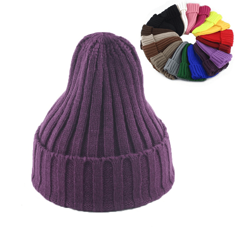 Purple soft knitted hat for women and men, unisex warm beanie with solid color design, available in various colors, SF0422