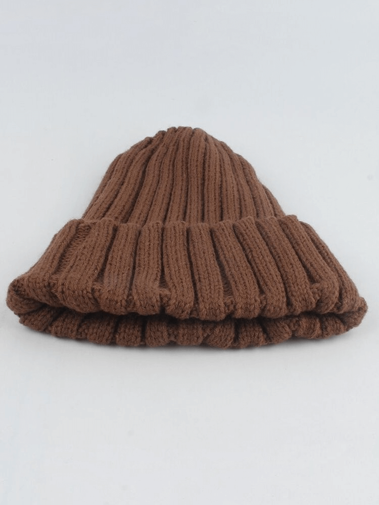 Warm plain soft knitted hat in brown, unisex casual style, cotton and acrylic blend, 55-60 cm head circumference - SF0422