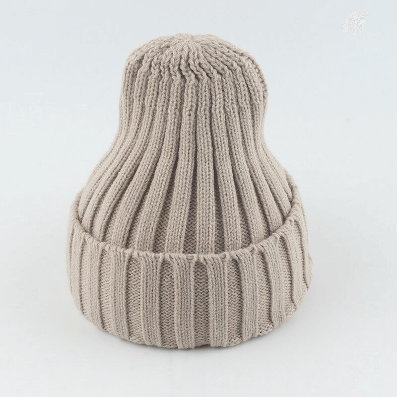 Warm plain soft knitted hat in beige, unisex, casual style, made with cotton and acrylic. Perfect for keeping warm and stylish, SF0422.