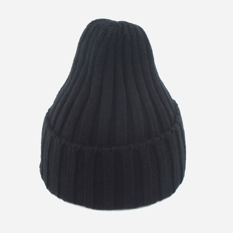 Warm plain soft knitted hat for women and men, unisex casual solid color, made of cotton and acrylic, SF0422, black.