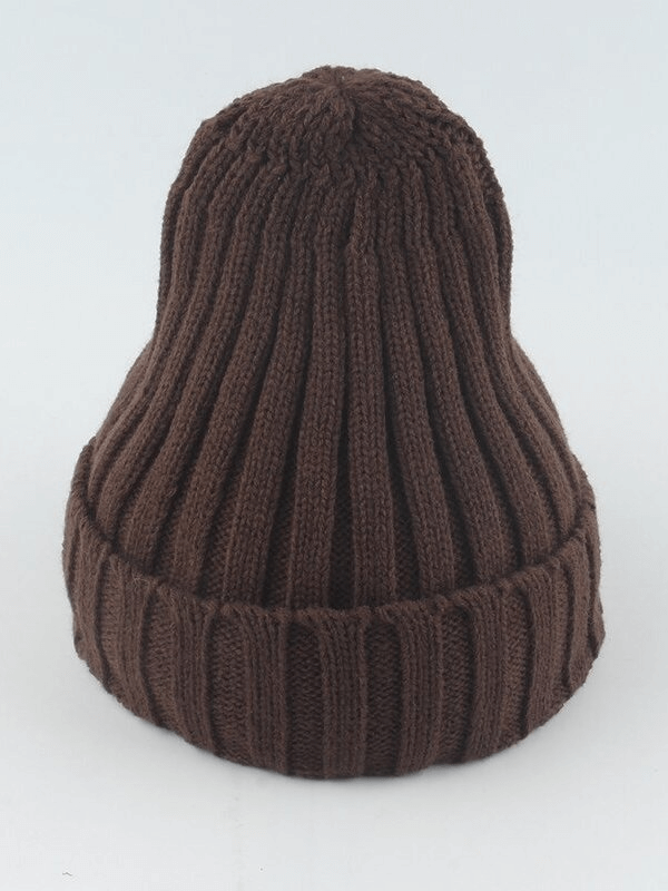 Brown warm plain soft knitted unisex hat, perfect for stylish and cozy wear in a solid color casual style.