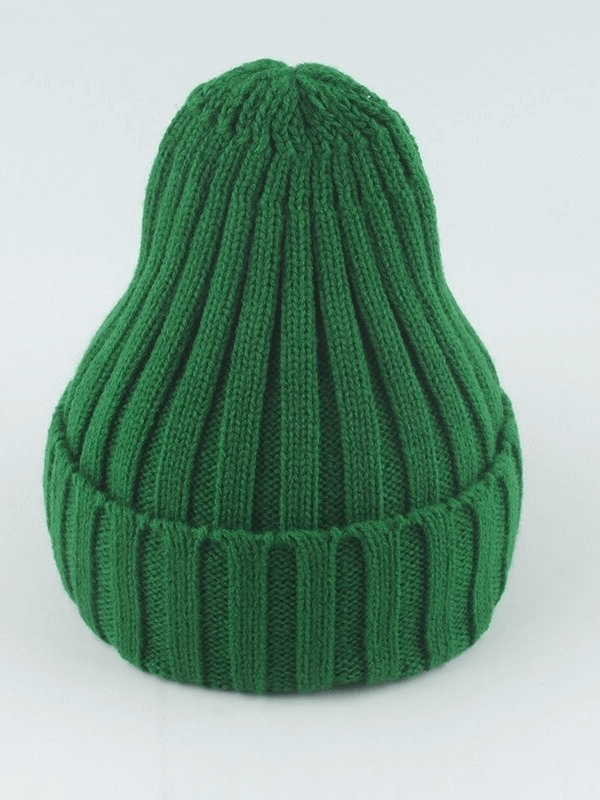 Green warm plain soft knitted unisex hat for women and men, casual style, solid color, cotton and acrylic blend, SF0422