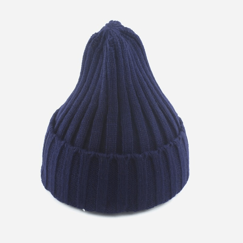 Warm Plain Soft Knitted Hat in navy blue, unisex casual style, solid pattern, perfect for stylish warmth and comfort.