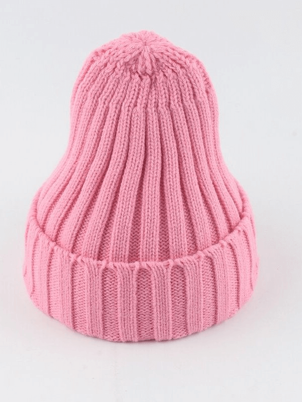 Pink warm plain soft knitted unisex hat, casual style with solid color, made of cotton and acrylic, perfect for winter style.