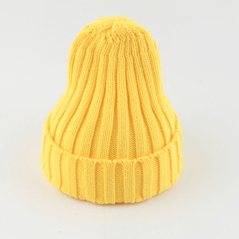 Bright yellow soft knitted hat for women and men, unisex casual style, solid color, warm and cozy, 55-60 cm head circumference