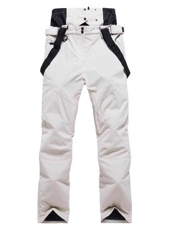 White unisex ski trousers with black suspenders for warmth and comfort, ideal for men and women on the slopes - Model SF0597
