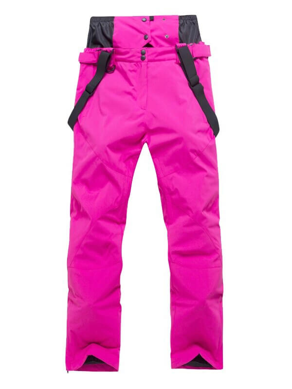 Bright pink unisex ski trousers with suspenders, designed for warmth and comfort. Made of 100% polyester with a secure zipper closure.