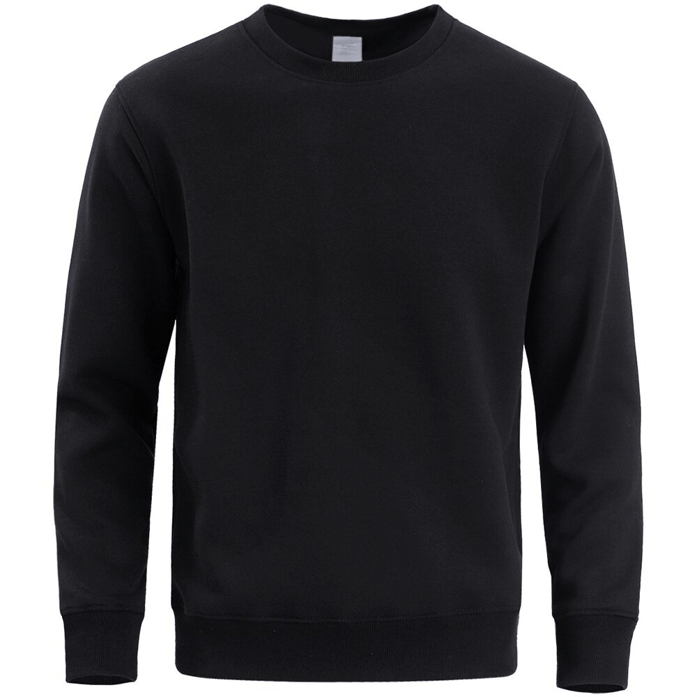 Warm Solid Color Sports Sweatshirt for Men, Black, O-Neck, Long Sleeves, Polyester, Casual Activewear - SF0582