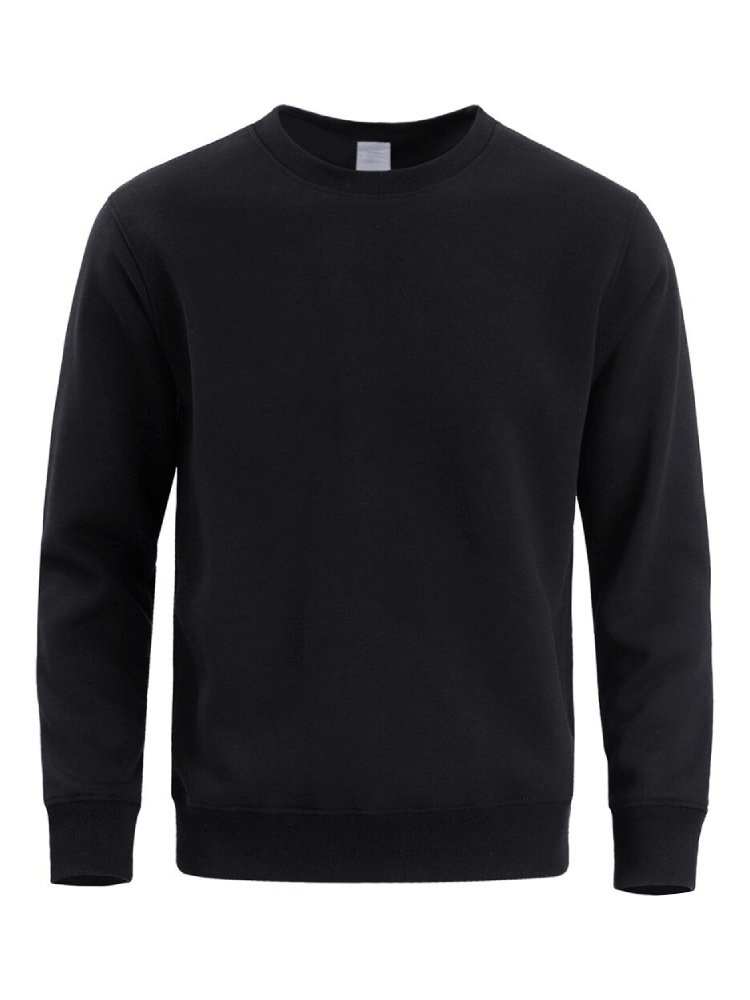 Black solid color men's sports sweatshirt with O-neck and full sleeves, perfect for outdoor activities and casual wear.
