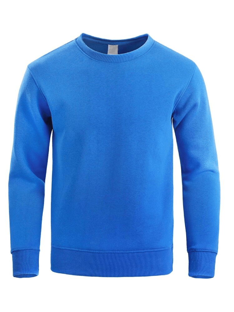 Men's blue sports sweatshirt, solid color, O-neck, full sleeves, polyester, SF0582, casual and durable for outdoor activities.