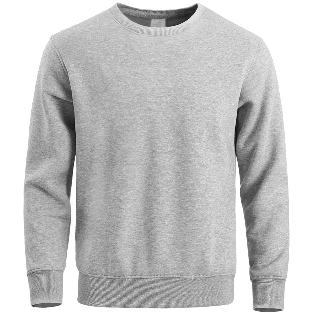 Gray solid color men's sports sweatshirt with O-neck and full sleeves, ideal for outdoor activities and casual wear.
