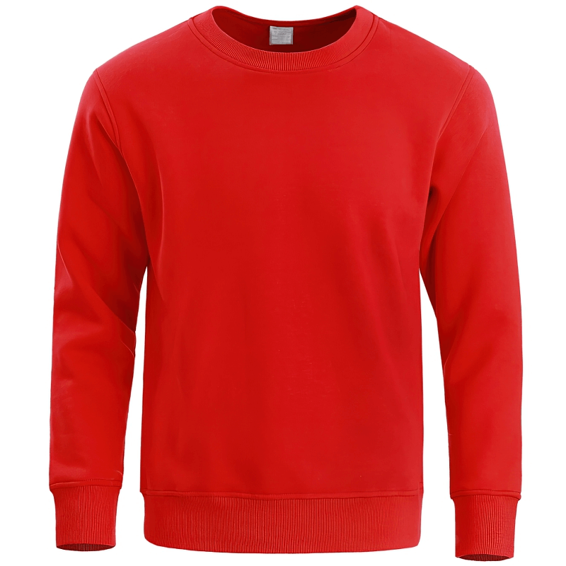 Red solid color men's sports sweatshirt, O-Neck collar, perfect for outdoor activities and casual wear, model SF0582.