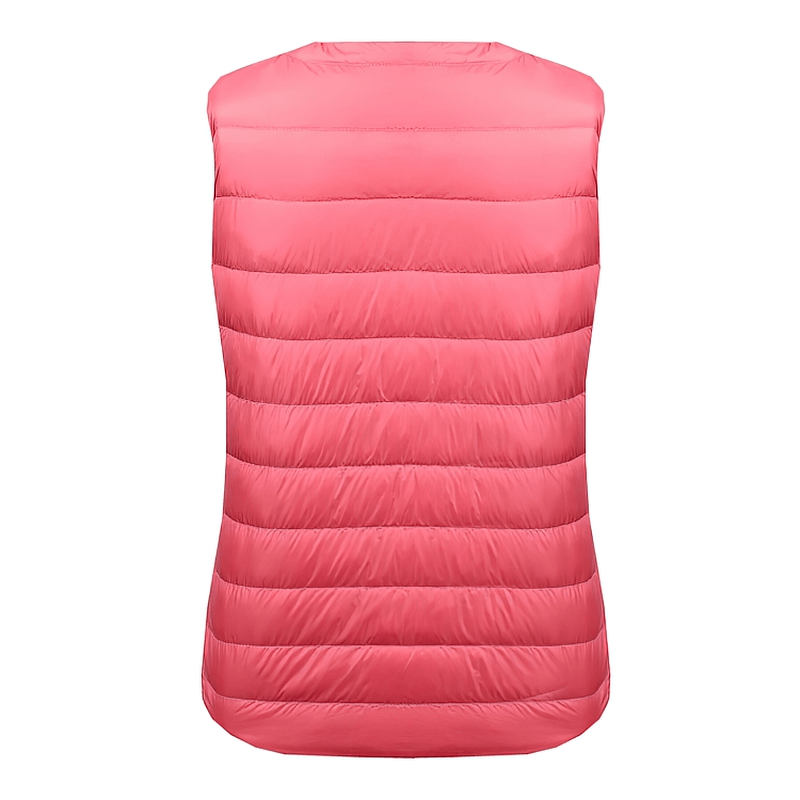 Warm solid women's vest with pockets, oversize ultra-light pink outwear, polyester cotton, white duck down filling, zipper closure, SF0090