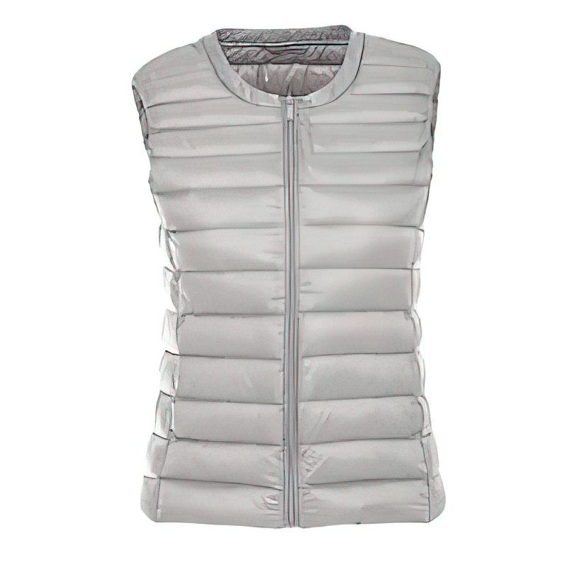 Warm solid women's vest with pockets, ultra-light oversized outwear, slim sleeveless design, polyester, cotton, white duck down.