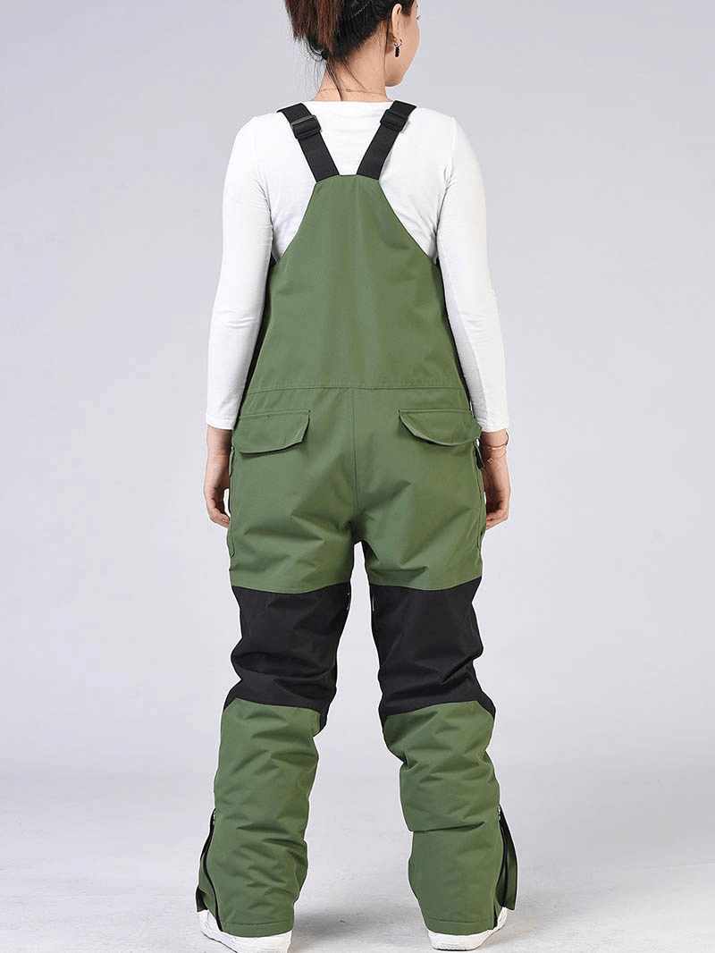 Warm Waterproof Unisex Ski Jumpsuit with Zipper Straps, Ideal for Snowboarding, in Green and Black - SF0947
