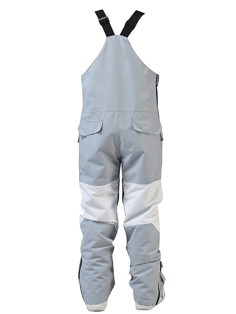 Back view of grey waterproof snowboarding pants with zipper strap, ideal for winter skiing, unisex fit, model SF0947.