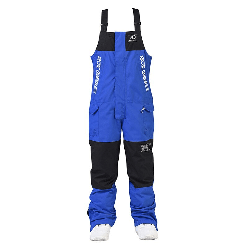 Unisex warm waterproof zipper strap snowboarding pants in blue and black, perfect for skiing with breathable, lightweight design. SF0947