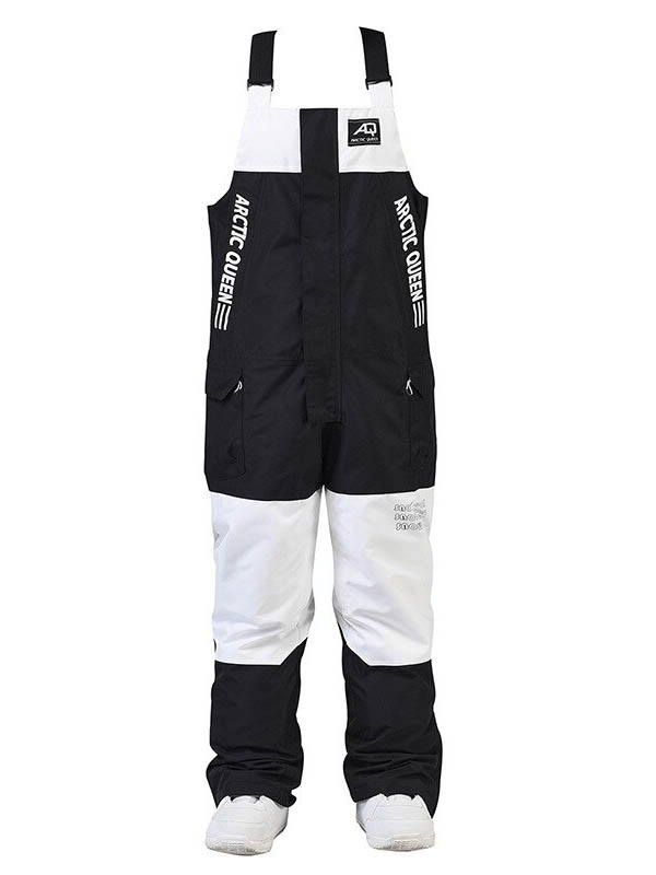 Unisex warm waterproof zipper strap snowboarding pants in black and white, perfect for winter skiing, style SF0947.