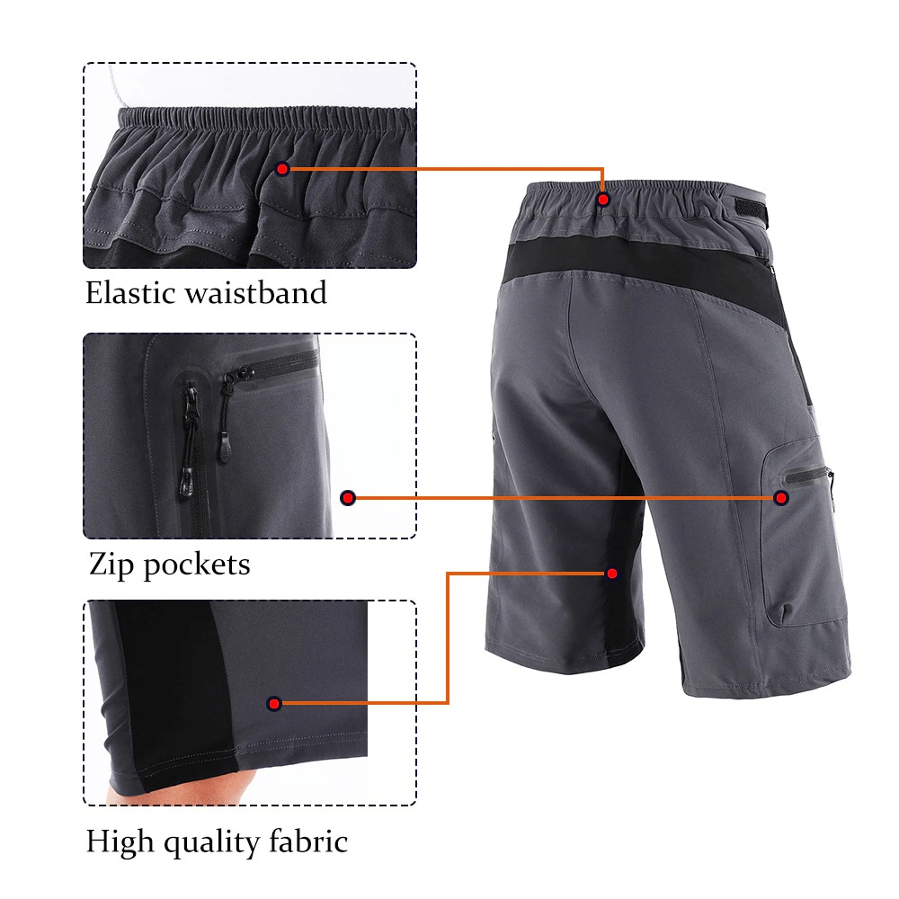 Water resistant downhill mountain bike shorts SF0592 with elastic waistband, zip pockets, high-quality fabric for cycling comfort.