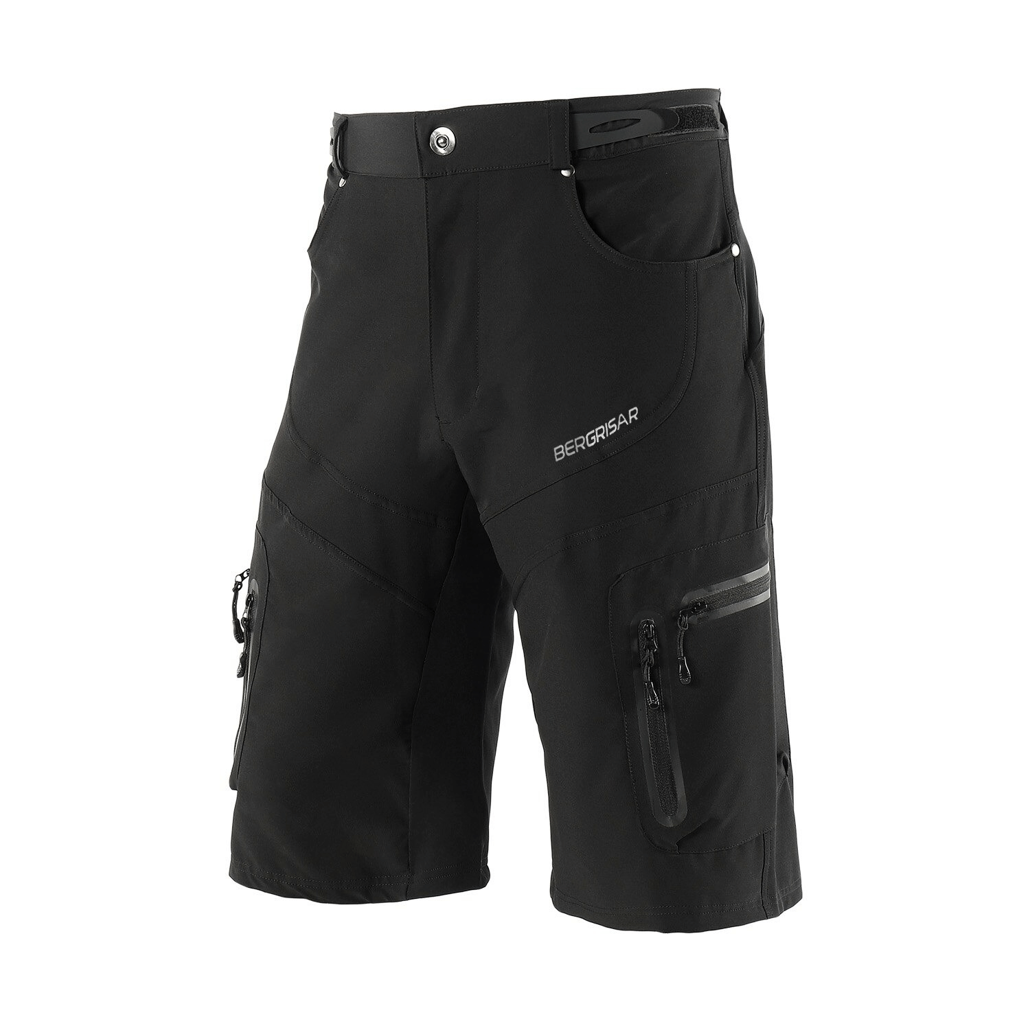 Alt Tag: Water resistant downhill mountain bike shorts SF0592 in black with quick dry and reflective features for cycling comfort.