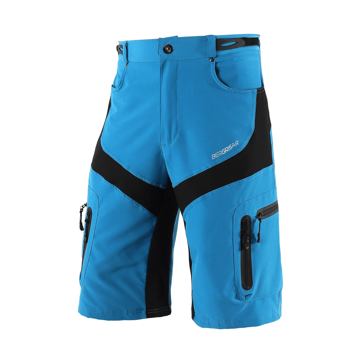 Blue water-resistant downhill mountain bike shorts with reflective details, ideal for cycling comfort and protection, model SF0592.