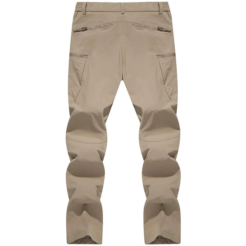 Khaki water resistant fishing pants with zipper pockets, lightweight and perfect for fishing adventures. Style SF0393.