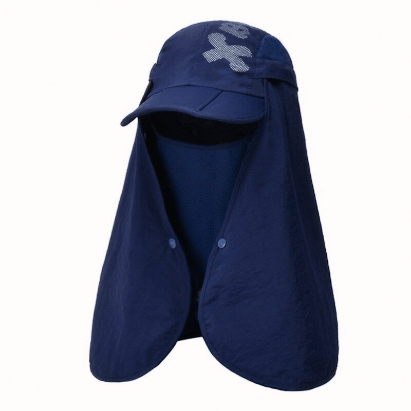 Waterproof adjustable sun hat with neck flap, unisex blue design for hiking and outdoor adventures, SF0391 model.