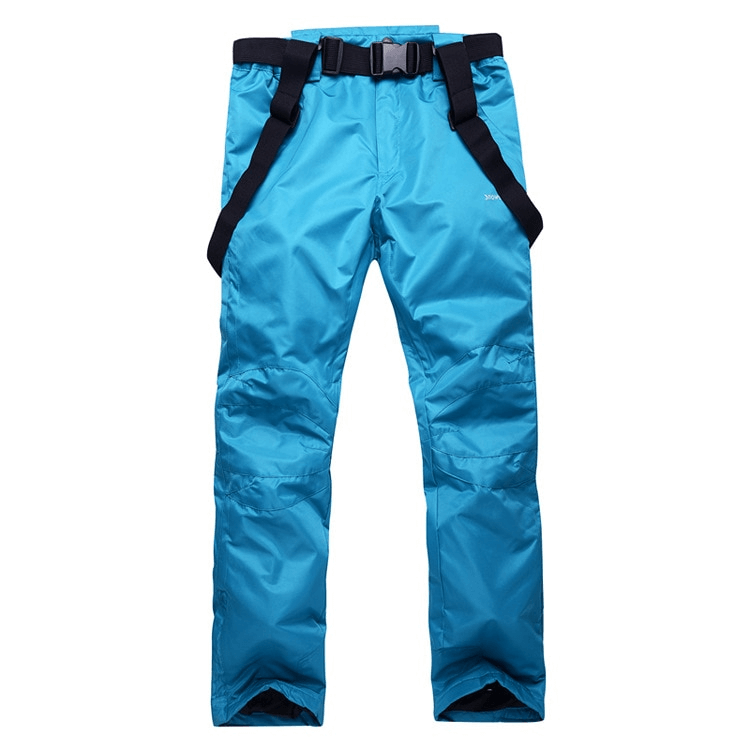 Blue waterproof breathable insulated ski pants with suspenders, ideal for comfort and warmth in cold weather. Product code SF0798.