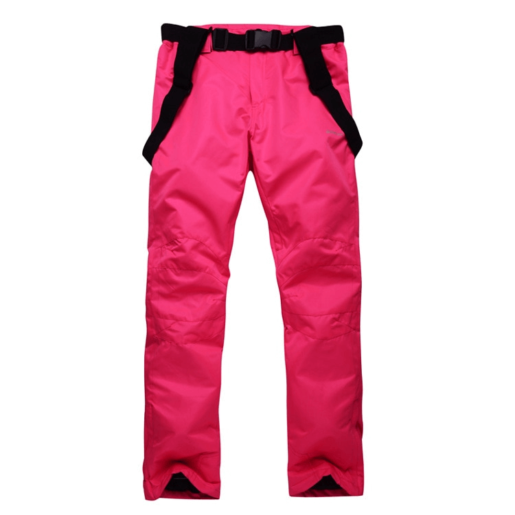 Bright pink waterproof breathable insulated ski pants with suspenders for winter sports - SF0798.