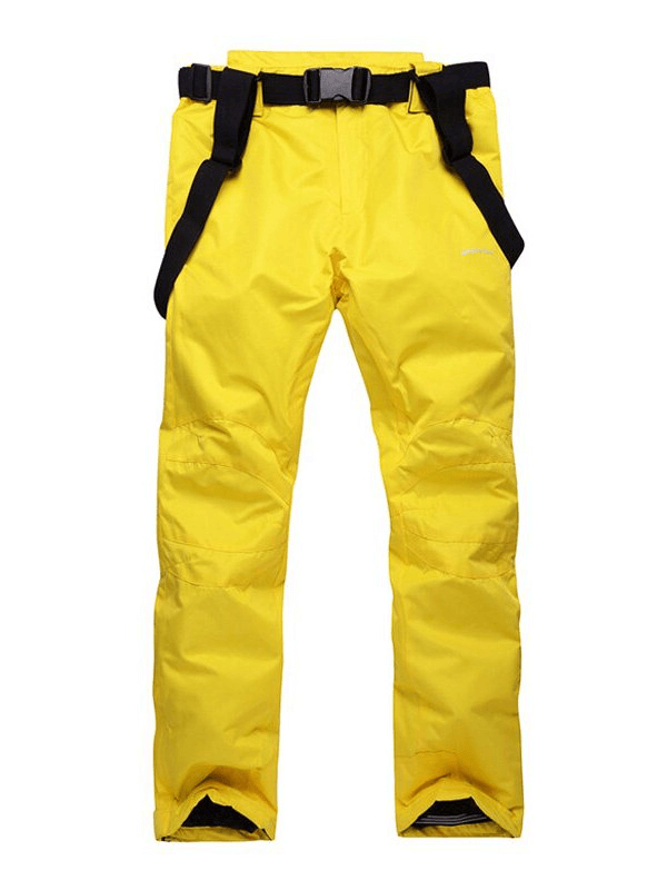 Yellow waterproof breathable ski pants with suspenders, designed for insulation and comfort in winter sports - Model SF0798.