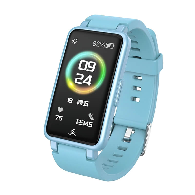 Blue waterproof fitness tracking smart bracelet with display showing time, steps, and heart rate, compatible with Android/IOS, model SF0553