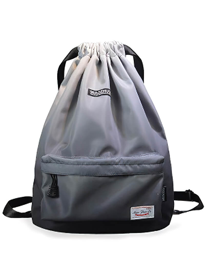Waterproof gym softback backpack SF0774 in gray, durable nylon, ideal for fitness and travel, unisex design with drawstring closure.