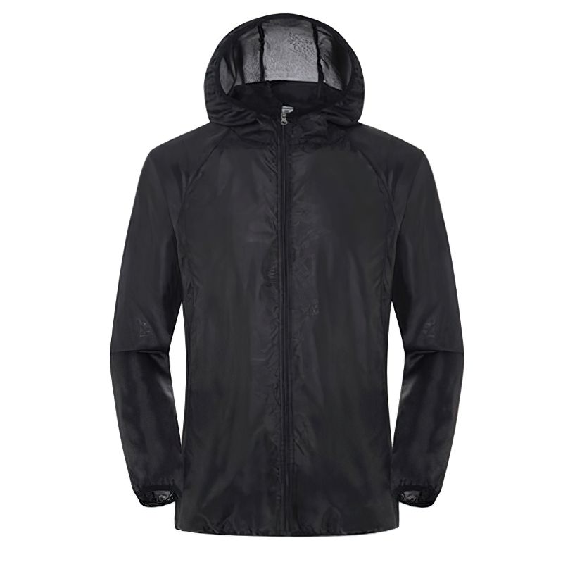 Waterproof hooded jacket with pockets for men and women, SF0377, windproof, sun-protective, perfect for outdoor activities.