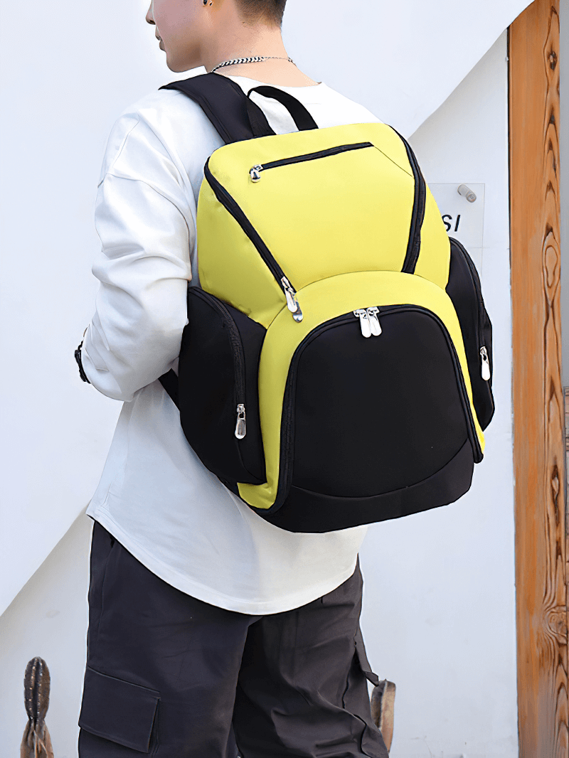 Stylish waterproof football backpack with large capacity, comfortable air cushion straps, yellow and black design