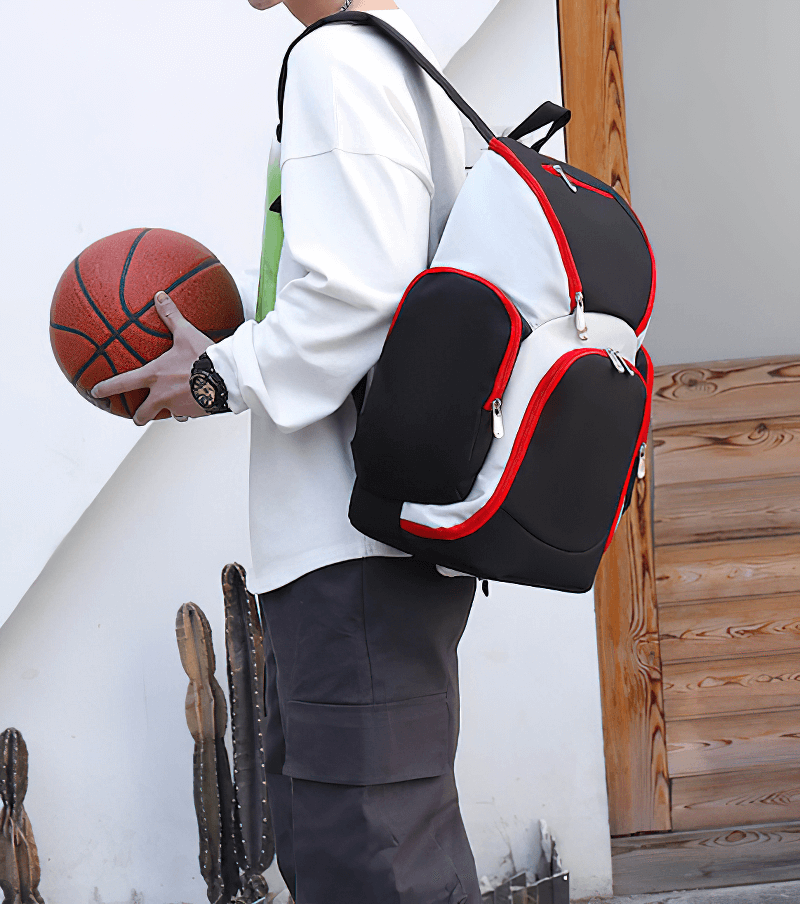Waterproof Lightweight Large Capacity Football Backpack SF0870 shown worn, highlighting comfort and style with a sports theme.