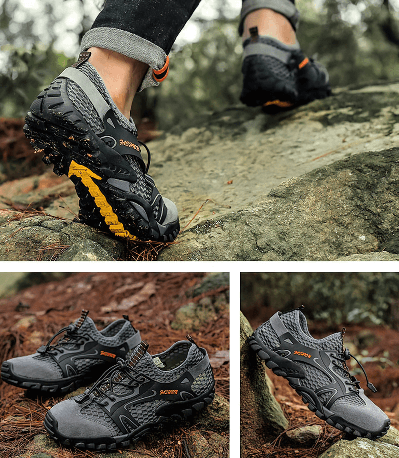 Men's waterproof non-slip climbing sneakers SF0579 with air mesh and PU leather, ideal for hiking and outdoor activities.