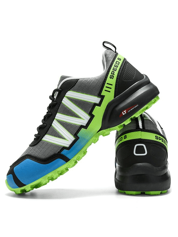 Waterproof non-slip men's sneakers SF0780 with geometric design, bright green accents, and EVA outsole for sports or casual wear.
