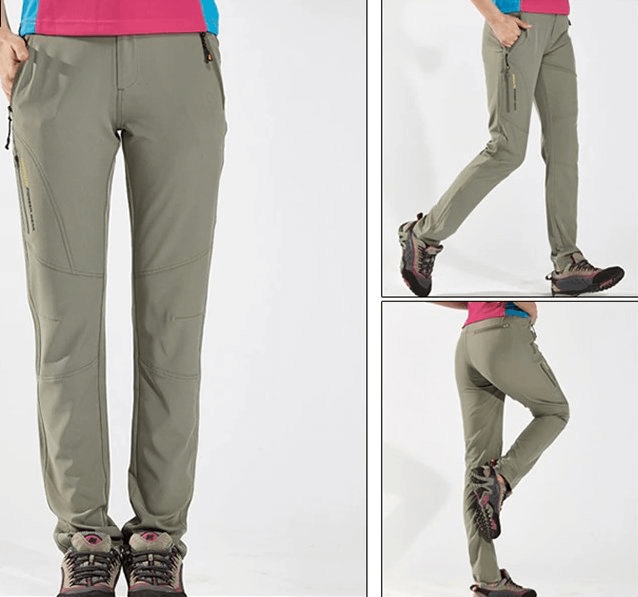 Waterproof quick dry breathable women's pants with pockets in khaki, perfect for outdoor activities.