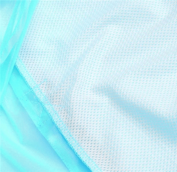 Waterproof reflective bike rain cover fabric detail in light blue and white, showcasing breathable polyester material.