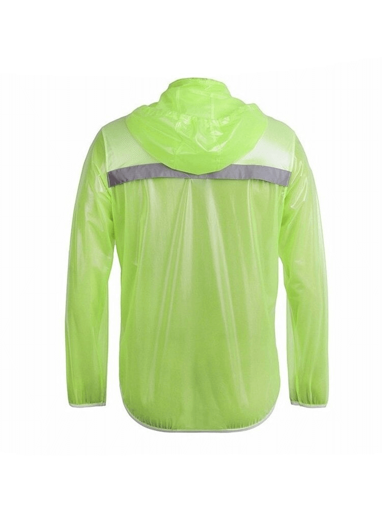 Men's waterproof reflective bike rain cover with hood, lime green, designed for visibility and protection, made of waterproof polyester.