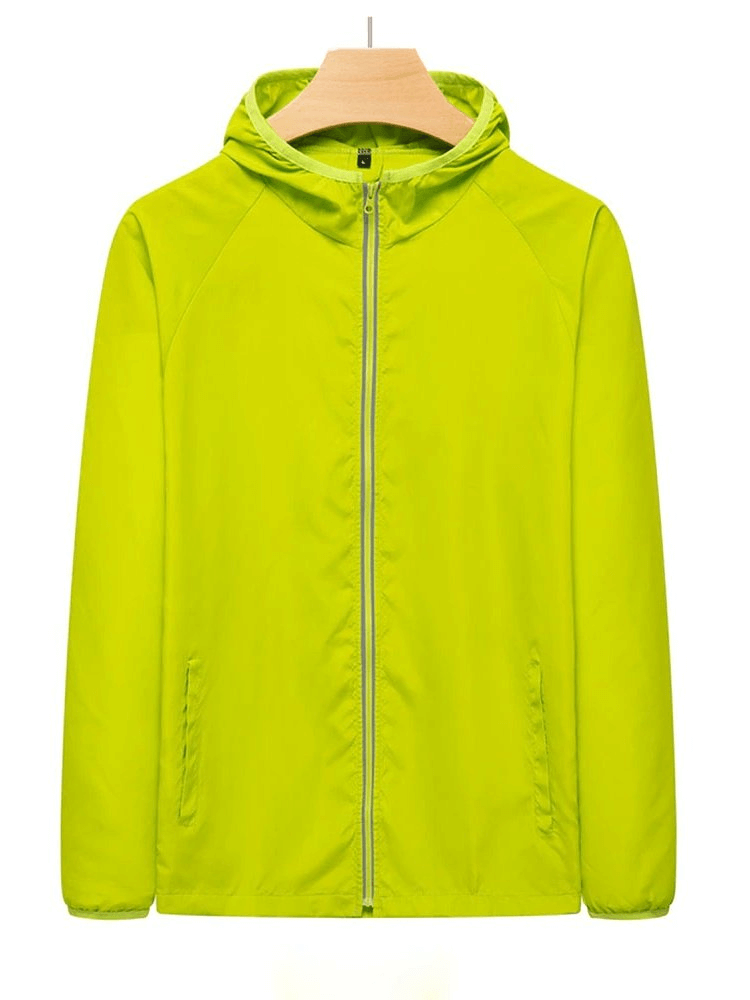 Bright green waterproof reflective women's jacket with sun protection, perfect for camping and hiking. Polyester material, SF0310.