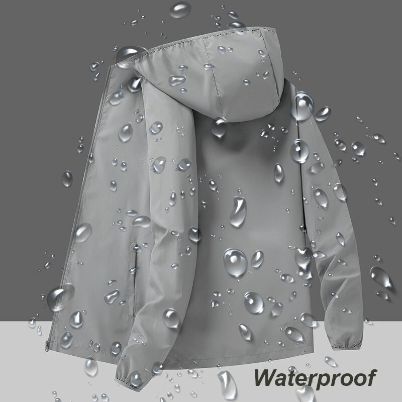 Waterproof reflective sun protective women's jacket SF0310 with raindrop illustration. Ideal for camping and hiking.