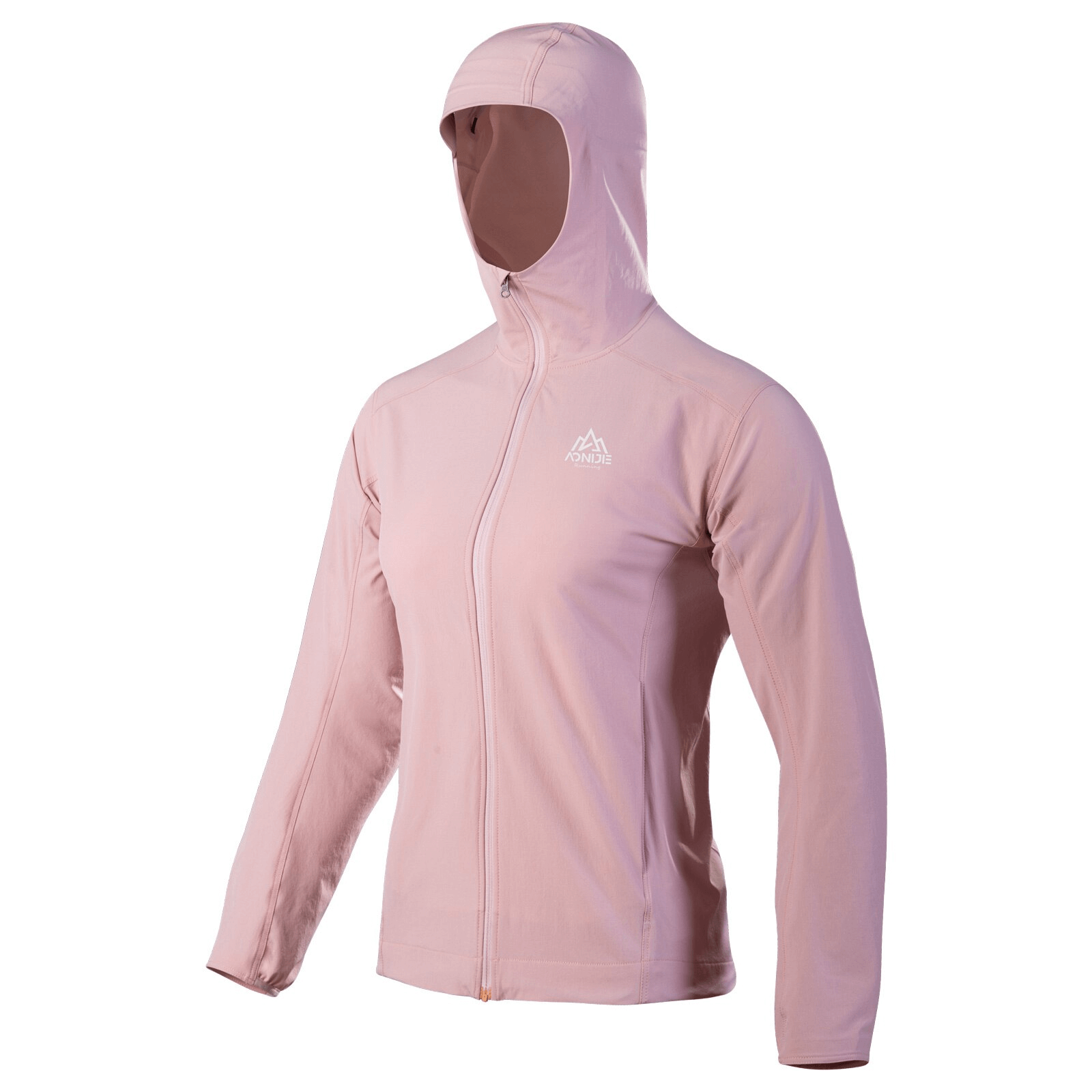 Waterproof sports thin women's jacket with hood and zipper, perfect for running and outdoor activities, in a soft pink color - SF0897