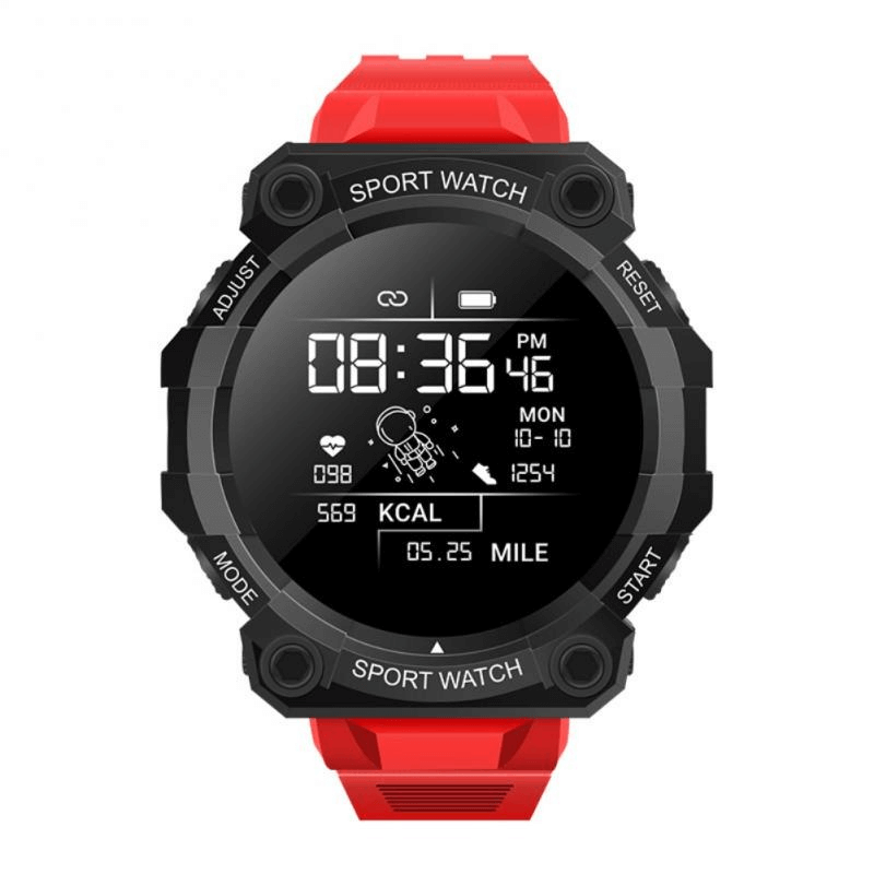 SF0435 waterproof touch screen sports fitness wristwatch with red band, heart rate, sleep monitoring, Bluetooth 5.0.