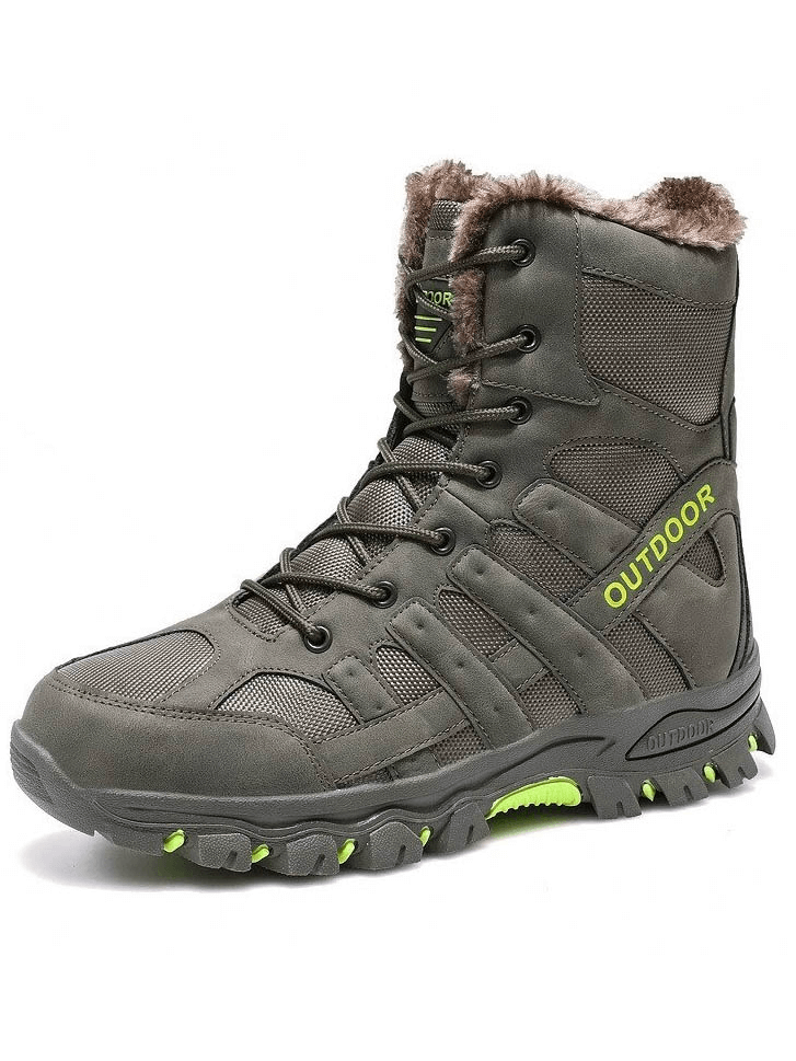 Waterproof men's motorcycle boots with plush lining, lace-up, and round toe, ideal for winter hunting and snow adventures - SF0696.