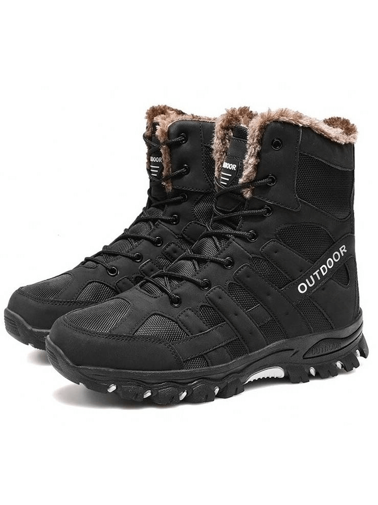 Waterproof men's motorcycle boots SF0696 with plush lining, durable canvas upper, and rubber outsole, ideal for winter travel.